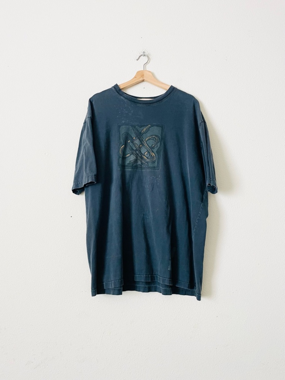 Vintage Blue Fish SIZE 2 grey 100% organic cotton hand painted short sleeve tee